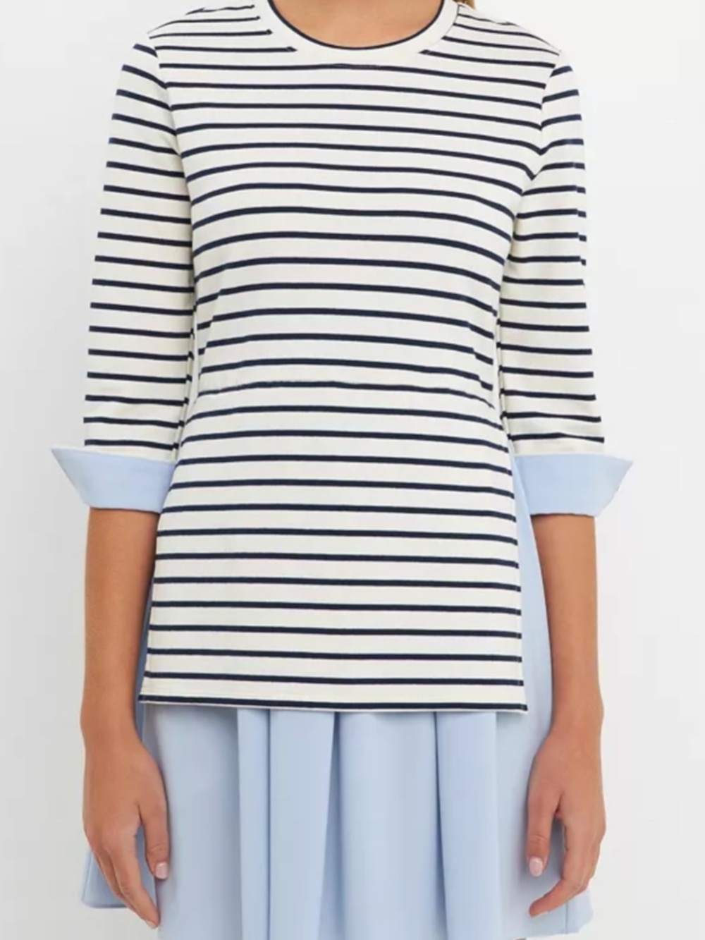 NWT English Factory Striped Knit Top Blue Poplin Dress Size S - Picture 2 of 7